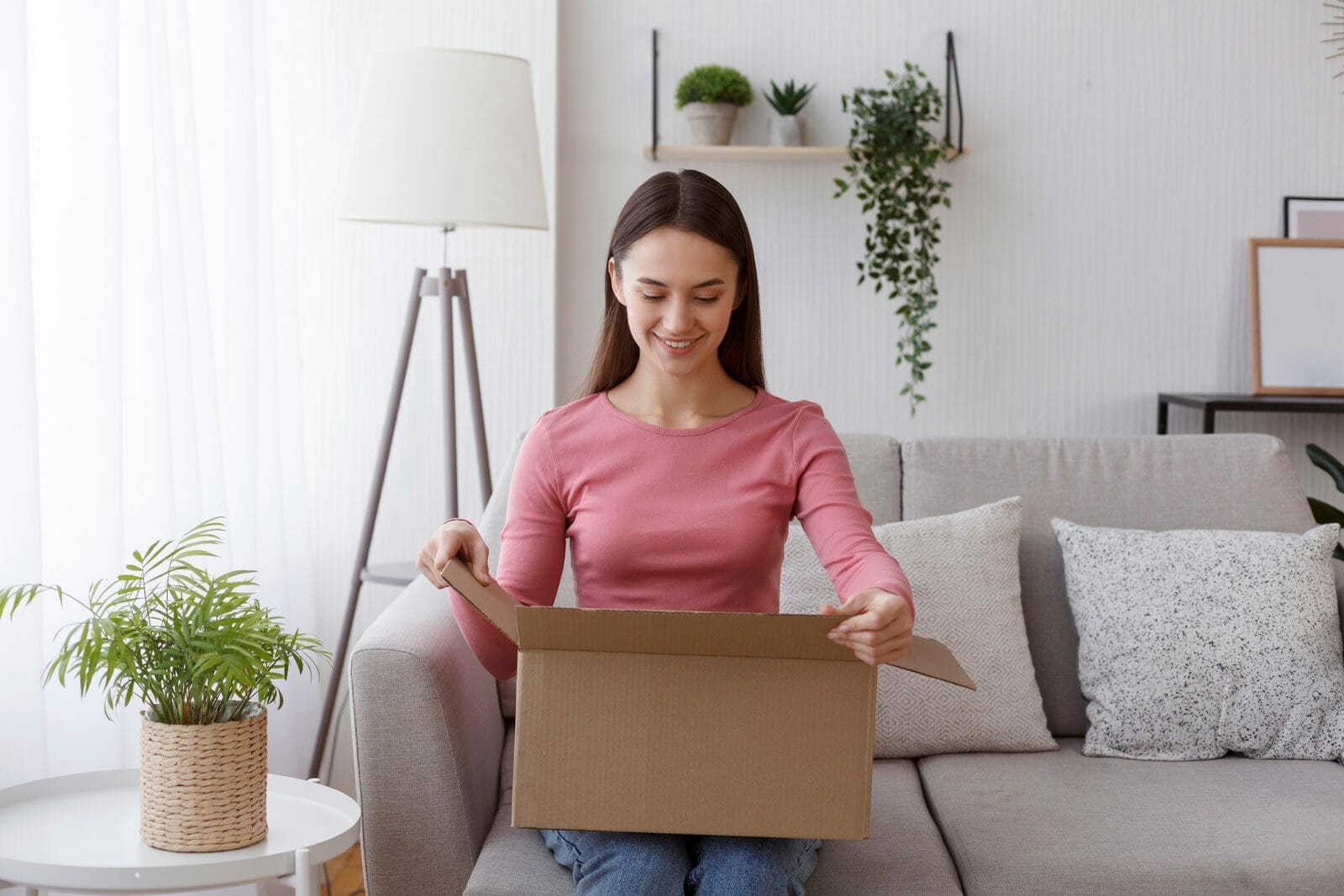 woman opening home products