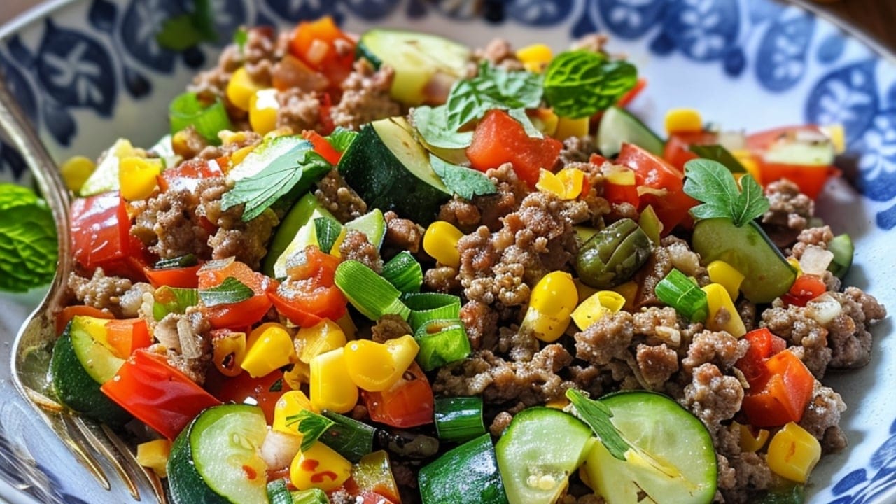 A Quick & Healthy Dinner with Ground Beef with Summer Vegetables